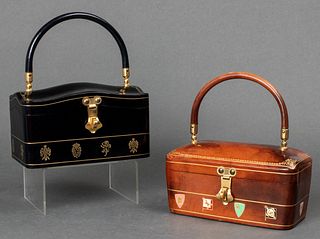 Italian Embossed Leather Boxes with Handles, 2