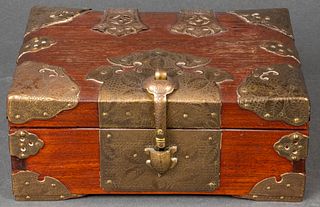 Chinese Brass Mounted Wood Box, Vintage