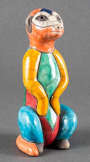 Raku Fired Color Blocked Meerkat Pottery Figure