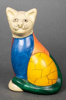 Modern Color-Block Cat Composition Sculpture