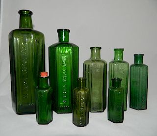 8 Green poison bottles