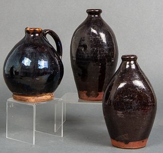 American Glazed Redware Vases & Small Jug, 3 Pcs.