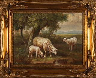 A. Barley "Sheep Grazing" Oil on Canvas