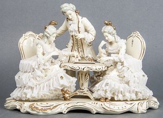 "The Chess Match" Dresden Porcelain Figural Group