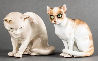 Polychrome Ceramic Cat Figures, 2