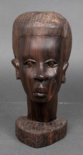 Wood Carved Head of a Woman Sculpture
