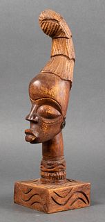 Matino African Carved Wood Head of Woman Sculpture