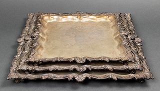Silver Plate Nesting Footed Trays, Set of 3