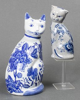 Formalities Blue Floral Covered Ceramic Cats, 2