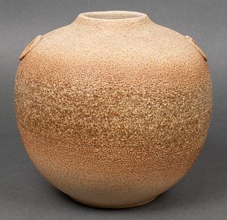 Modern Textured Stoneware Sand Colored Vessel