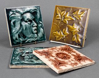 Glazed Ceramic Tiles W Portrait & Foliate Motifs,4