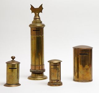 Vintage Brass Cylindrical Banks, Set of 4