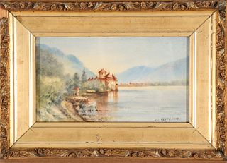 J.C. Heath "Castle on a River" 1910 Watercolor