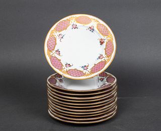 Sevres-Type French Porcelain Dessert Plates, 12