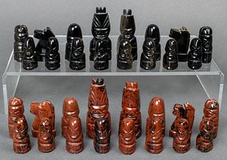 Mexican Hardstone Chess Pieces, 32 Pcs