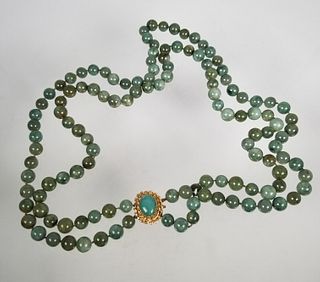14K Gold & Spinach Jade 11-12 mm Bead Necklace