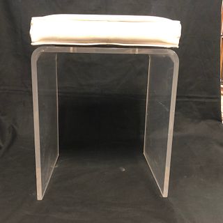 Lucite stool with white rectangular cushion