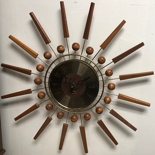 Vintage ball clock with teak rays, hand made.