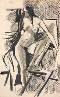M Carter 17" x 11" unsigned dark charcoal  pencil nude,
