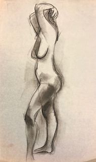 M Carter 17" x 11" unsigned dark charcoal  pencil nude