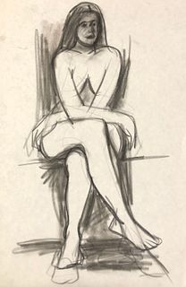 M Carter 17" x 11" unsigned charcoal  pencil nude
