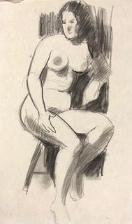 M Carter 17" x 11" unsigned charcoal on paper nude