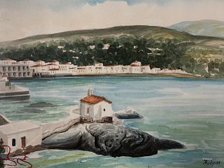 Artist Signed Greek Island Avdpos Watercolor Painting