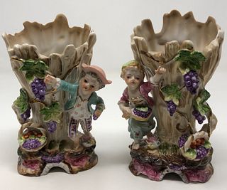 Ornate Porcelain Gilted Detail Flower Vase Pair