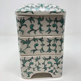 Vintage Porcelain stacking square canister set 8" high