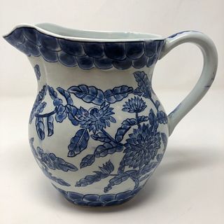 Vintage Chinese ceramic 7" pitcher, berries & leaves on