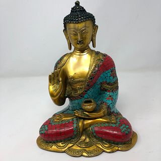 Asian Gilt / Green Cloisonn‰€š Sitting Buddha Statue