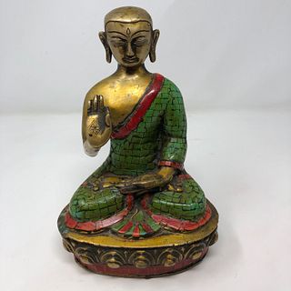 Asian Gilt / Green Cloisonn‰€š Sitting Buddha Statue