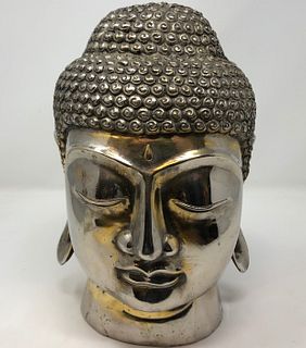 Silver Plate Thai Buddha Head Statue 10" Height