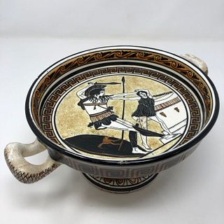 Vintage Grecian dish / bowl, glazed pottery ornate