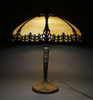 Antique MILLER Slag Glass Table Lamp