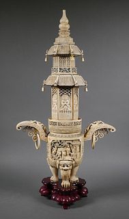 Large Chinese Carved Ivory Tripod Censer