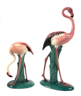 (2) CALIFORNIA Pottery Pink Flamingo Figurines 