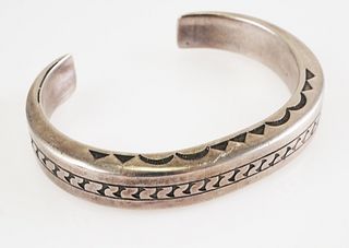 Vintage Sterling Cuff Bracelet Navajo Design