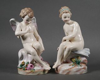 GIEN French Faience Cherub Boy & Girl Statues