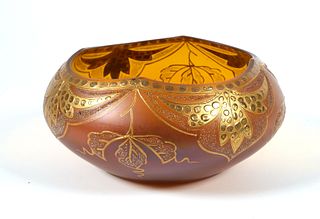 Art Glass Bowl, Unsigned Iridescent w Coralene