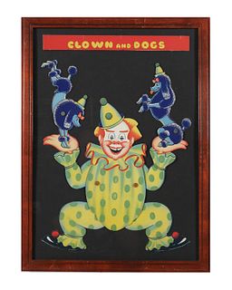 Antique Circus Lithograph Toy, Clown and Dogs