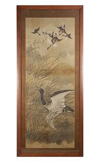 CHINESE SCROLL PAINTING, Ducks, Signed
