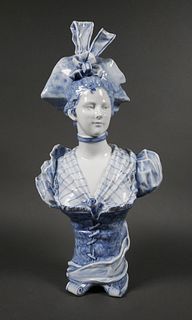 Antique French Woman Porcelain Bust Statue