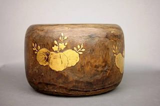 Chinese wood pot with metal bowl.