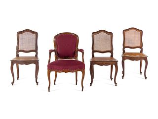 A Group of Four Louis XV Walnut Chairs