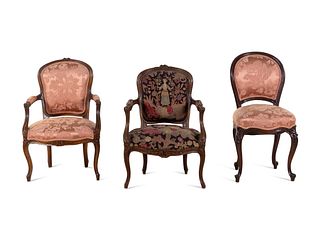 Three Louis XV Style Carved Chairs