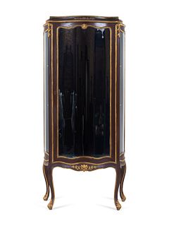 A Louis XV Style Parcel Gilt Walnut Vitrine Cabinet