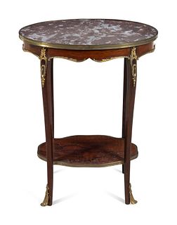 A Louis XV Style Gilt Bronze Mounted Rosewood Marble-Top Side Table