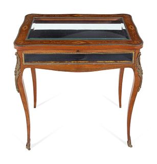 A Louis XV Style Gilt Metal Mounted Marquetry Vitrine Table
