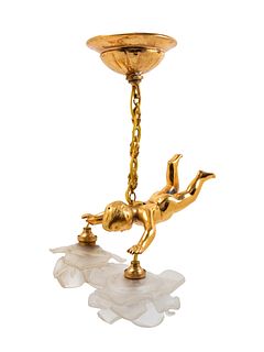 A Louis XV Style Gilt Metal and Frosted Glass Two-Light Fixture